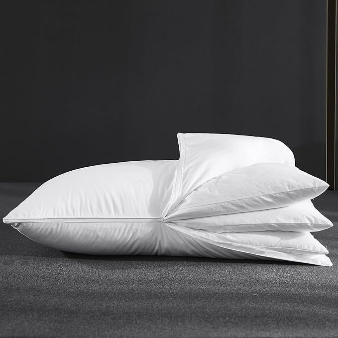 Three Geese Adjustable Layer Goose Feather Pillow,Assembled Bed Pillow, Soft Cotton Cover,Good for Side and Back Stomach Sleeper, Standard/Queen Size,Packaging Include 1 Pillow