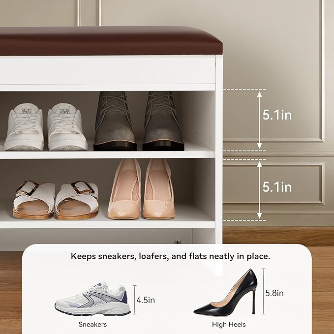 Shoe Bench with Storage - Lift Top Entryway Bench with Hidden Storage, Bench with Adjustable Shelves and Cushioned Seat, Wood Storage Bench for Entryway Mudroom, Bedroom End of Bed, Hallway,40.5in