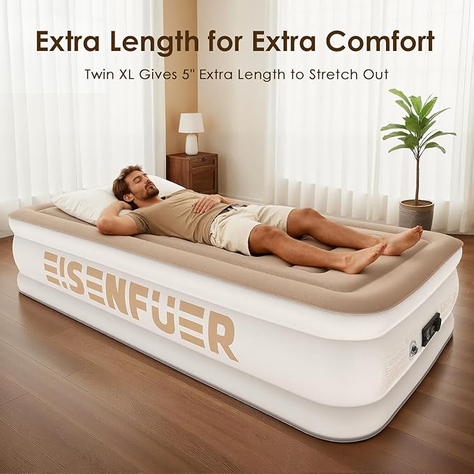 Air Mattress Twin XL (Extra Long) with Built-in Pump – 18" Raised Inflatable Mattress, Durable Blow Up Mattress with Bag, Fast Inflation, colchón inflable, Comfy Air Bed for Guests, Glamping, Moving