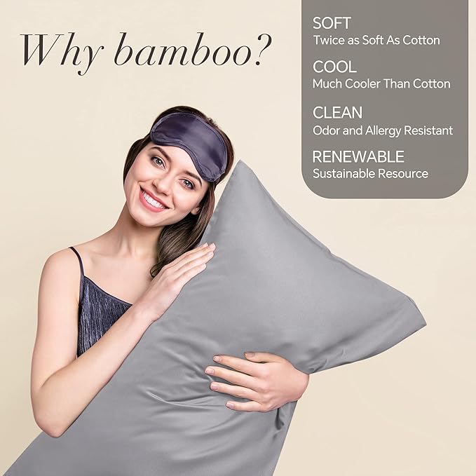 BEDELITE Pillow Cases Standard Size Set of 2, Rayon Derived from Bamboo, Cooling Pillow Cases for Hot Sleepers & Night Sweats, Breathable and Silky Soft Envelope Pillowcases(Silver Grey, 20"x26")