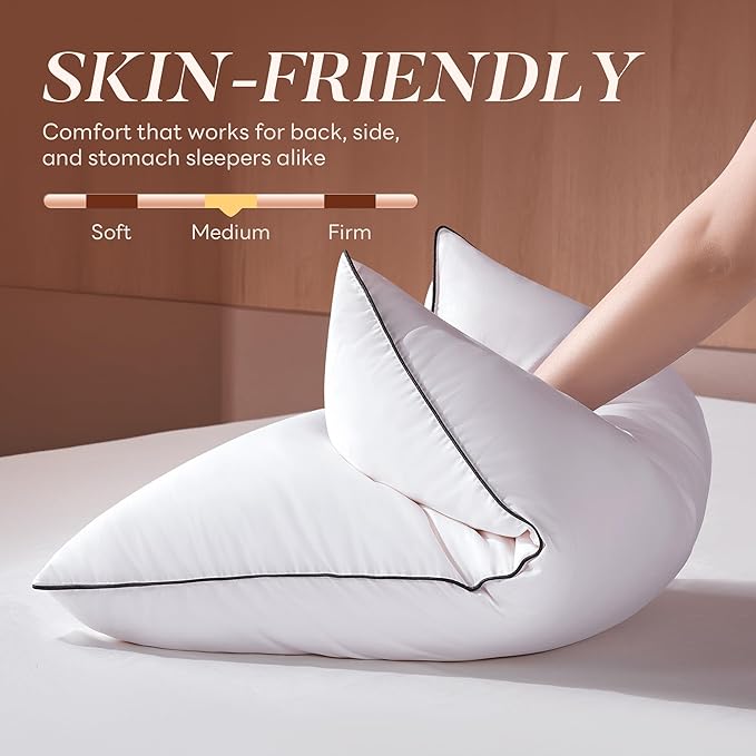 Feather Down Pillows King Size Set of 2, Luxury Hotel Collection Bed Pillow for Sleeping, 2 Pack, Fluffy Plush for Side, Back Sleepers Medium Firm, 20x36 in.