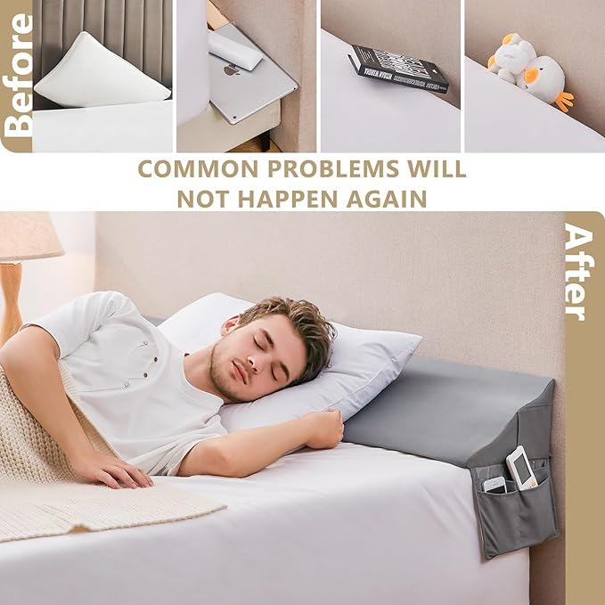 Bed Wedge Pillow for Headboard Gap Filler King(76"x6"x10")– Triangle Pillow Wedge for Bed, Mattress Wedge Gap Filler for Headboards, Soft Washable Cover, Neck Back Support&Sleeping Pillow Wedge, Gray