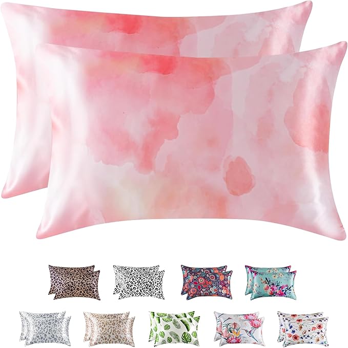 MR&HM Satin Pillowcase for Hair and Skin, Silk Satin Pillowcase 2 Pack, Standard Size Pillow Cases Set of 2, Silky Pillow Cover with Envelope Closure (20x26, Dream Pink)