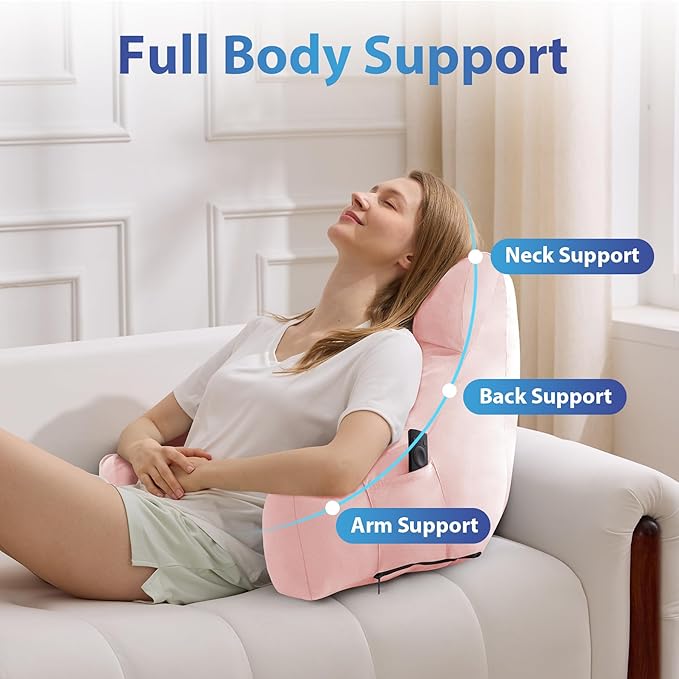 IPYNBAP Back Pillow for Bed Sitting up, Reading Pillow for Sitting in Bed Adult, Back Support Pillow, Memory Foam Sit up Lounge Backrest Pillow with Arms for TV, Couch, Chair, Dorm, 20 Inch, Pink