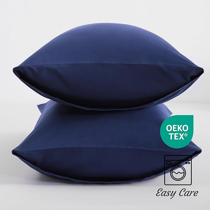 NTBAY Standard Pillow Cases Set of 2, 2 Pack Brushed Microfiber 20x26 Pillow Cases, Soft, Wrinkle, Fade, Stain Resistant Navy Blue Pillow Cases with Envelope Closure, 20x26 Inches, Navy Blue