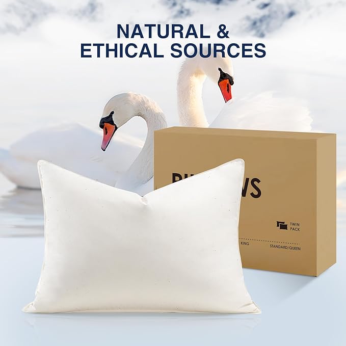 UNIKOME White Goose Down Feather Pillows - 100% Organic Cotton Cover - Standard Size Pillow Set of 2, Made in Japan Pillow for Sleeping
