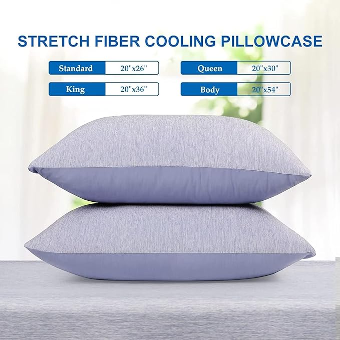 HOMFINE Cooling Pillowcases Standard Size - Double Side Q-Max 0.439 Cooling Fiber for Pillow Protector, Breathable Cold Pillow Cover for Hot Sleeper Night Sweat, Hidden Zipper, 2 Pack (20"x26", Blue)