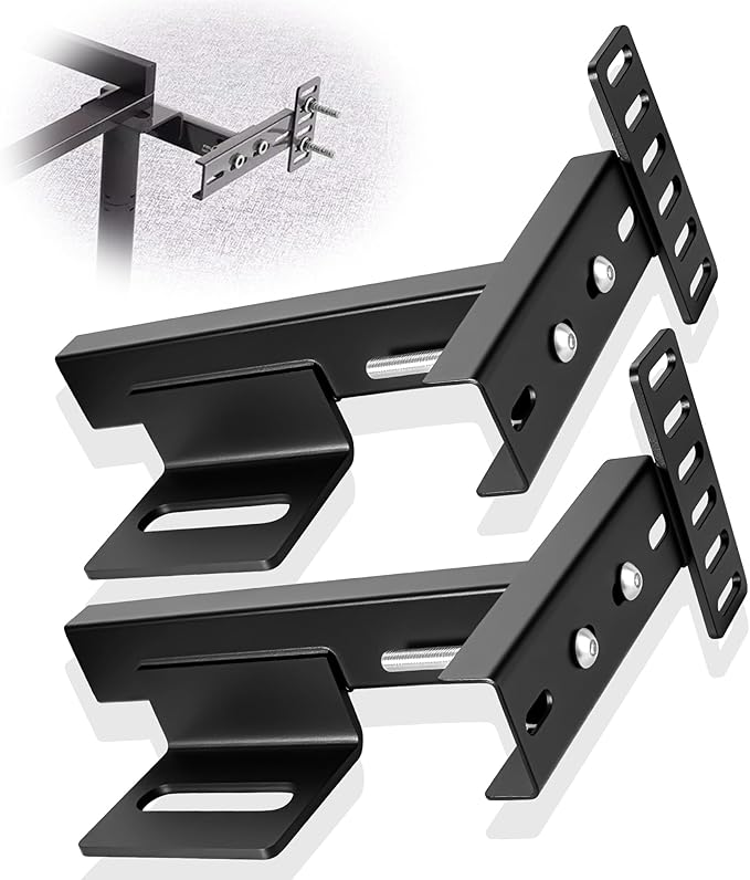 Adjustable Headboard Brackets for Metal Bed Frame with Footboard Extension Kit - Universal Heavy Duty Headboard Mounting Brackets Fit Twin, Full, Queen, King Size Beds, 2 Pack Matte Black
