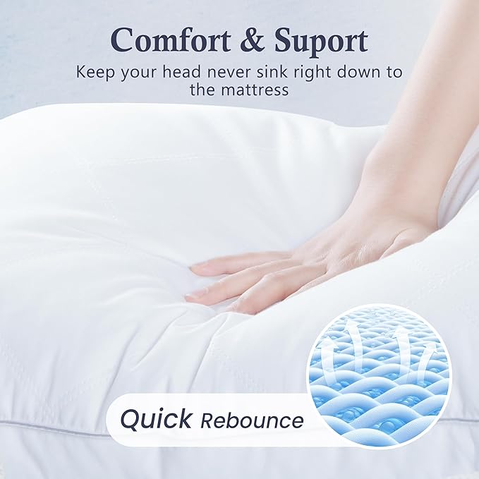 puredown® Made in USA Goose Feather Down Gusseted Pillows,100% Cotton Cover, Pillows Queen Size Set of 2, Hotel Pillow Luxury Gusseted Bed Pillows for Sleeping