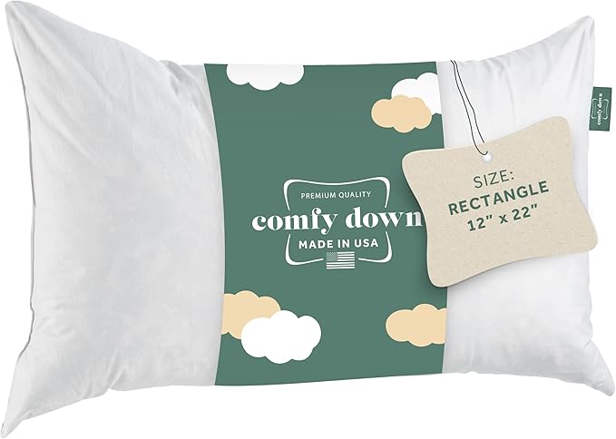 ComfyDown 12x20 Throw Pillow Insert, Down & Feather Fill, 100% Cotton Cover, Made in USA – Premium Soft Lumbar Decorative Pillow Form Sham Stuffer for Bed, Sofa & Couch