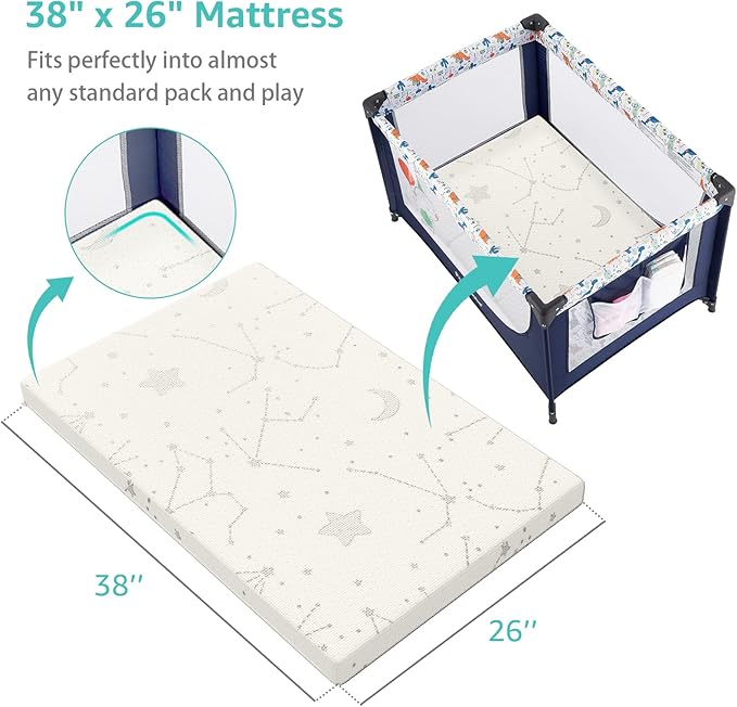 YENING Bamboo Pack and Play Mattress Pad Breathable 38x26 Waterproof Baby Mattress for Pack N Play Matress Topper Waterproof