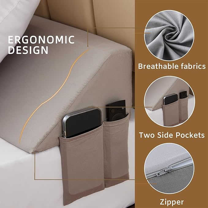 Bedluxe Queen Wedge Pillow Headboard, Bed Wedge Pillow for Headboard, Bed Gap Filler Queen- Fill The Gap (0-7") (Gray, 60"x10"x6")