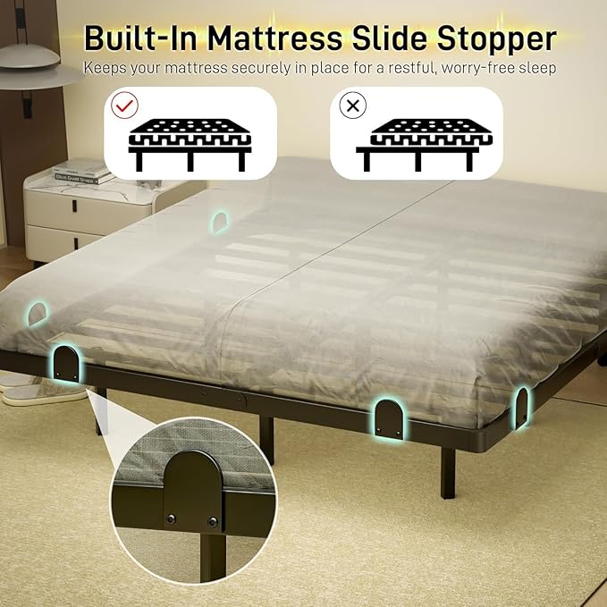 qimamo 14 Inch Floating King Bed Frame with Smart LED Lights and Charging Station, Modern Metal King Bed Frame, Easy to Assemble, No Box Spring Needed