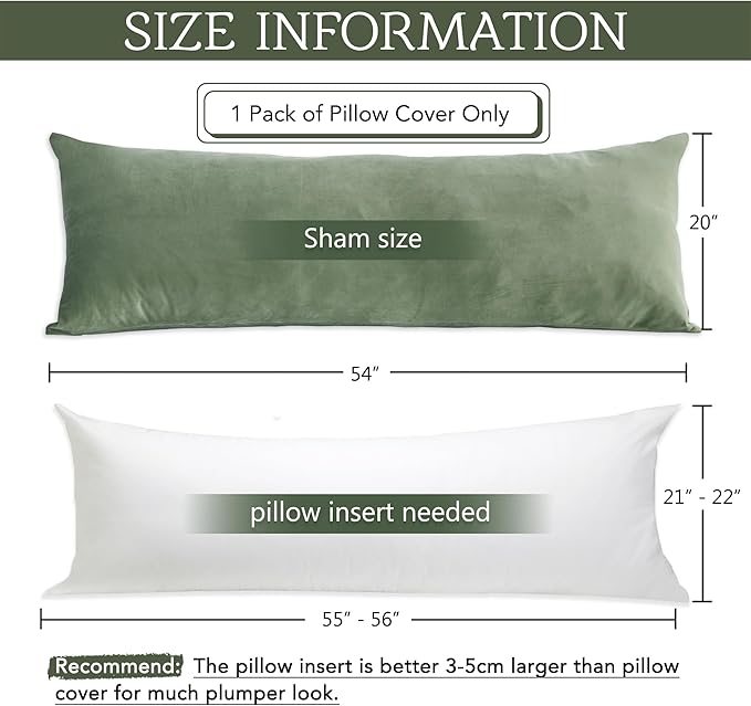 StangH Sage Green Body Pillow Cover, 20 x 54 Velvet Pillowcover Soft Body Pillow Protectors for Baby/Pregnancy Bed Large Pillowcases for All Seasons, 20 x 54-inch, 1 Piece