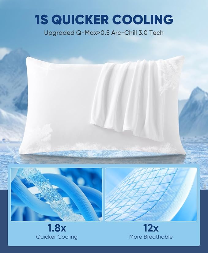 LUXEAR 2 Pack Cooling Pillow Cases King Size, Arc-Chill Q-Max > 0.5 for Hot Sleepers, Hair & Skin Friendly, Double-Sided, Machine Washable, Hidden Zipper, Gift for Women Men, 20x36, White