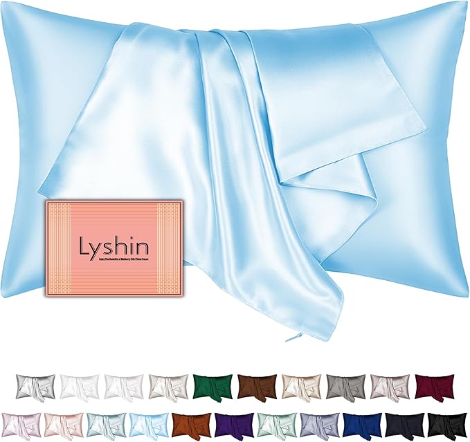 Silk Pillow Cases Queen Size with Hidden Zipper, Mulberry Silk Pillowcase for Hair and Skin, Smooth and Soft Breathable Cooling Silk Satin Pillow Covers for Sleeping, Gifts for Women, Sky Blue