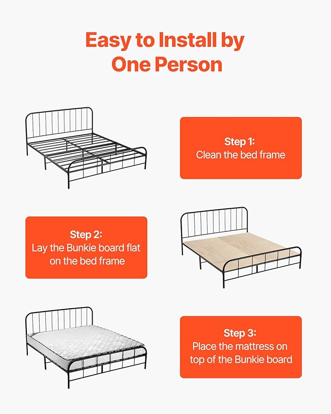 VEVOR Bunkie Board Twin Size, 35" x 71" Foldable Box Spring, 0.4" Thicker Wooden Bed Boards for Under Mattress, Bed Slats with No Assembly Required, Easy-to-use Bed Support Board