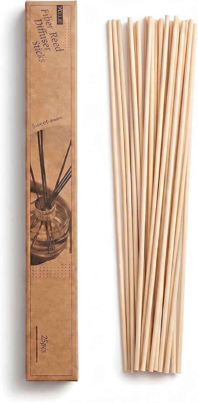 VFULIE 25 Pack Reed Diffuser Sticks, 10 Inch Natural Wood Fiber Diffuser Refills, Premium Replacement Sticks for Essential Oils Aromatherapy Home Fragrance for Bedroom Bathroom Office Spa