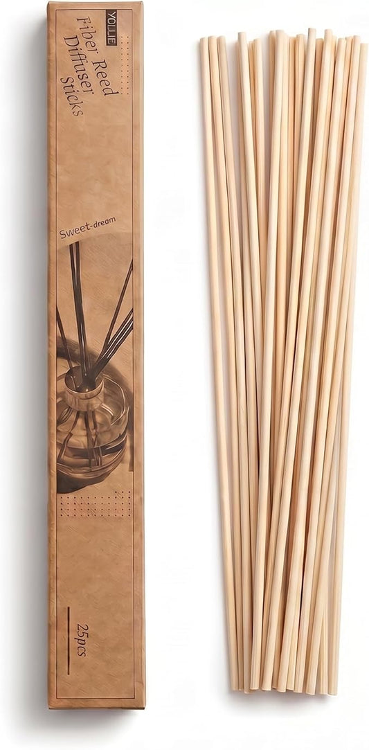 VFULIE 25 Pack Reed Diffuser Sticks, 10 Inch Natural Wood Fiber Diffuser Refills, Premium Replacement Sticks for Essential Oils Aromatherapy Home Fragrance for Bedroom Bathroom Office Spa