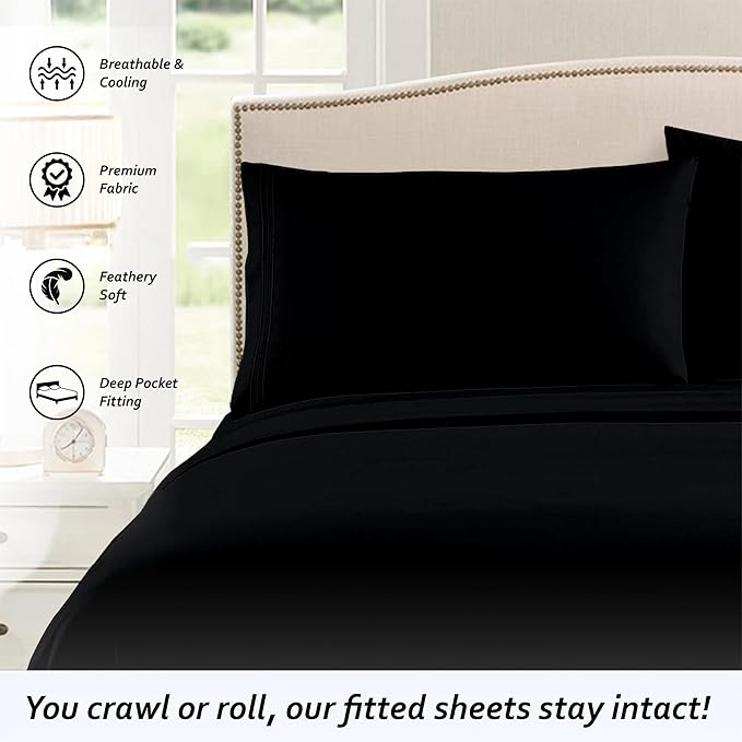 RV Camper King RV Camper Sheet Set (72x80) – 100% Egyptian Cotton, Soft & Cooling, 16” Deep Pocket Fitted Sheet, Luxury Hotel Quality Bedding for RVs, Campers & Motorhomes (Black)