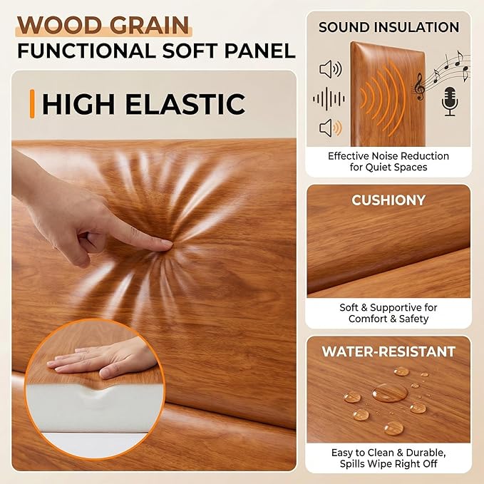 Xuhal 6 Pack 23.6'' x 9.8'' Full-Size Peel and Stick Headboard for Twin Rustic Wood Pattern Self-Adhesive Wall Panels Stick on 3D Soundproof Wall Mount Bed Headboard for Bedroom Playroom