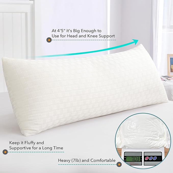 Oubonun Full Body Pillow for Adults, Soft and Fluffy Large Body Pillow for Sleeping, Premium Long Bed Pillow for Side Sleepers(20x54,Cream)