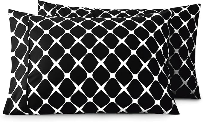 Elegant Comfort Luxury Ultra-Soft 2-Piece Pillowcase Set - 1500 Premium Hotel Quality Microfiber Double Brushed - Wrinkle Resistant, King Size, Bloomingdale Pattern Black