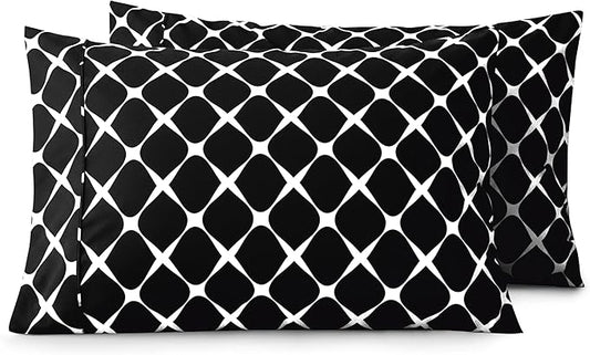Elegant Comfort Luxury Ultra-Soft 2-Piece Pillowcase Set - 1500 Premium Hotel Quality Microfiber Double Brushed - Wrinkle Resistant, Standard/Queen, Bloomingdale Pattern Black