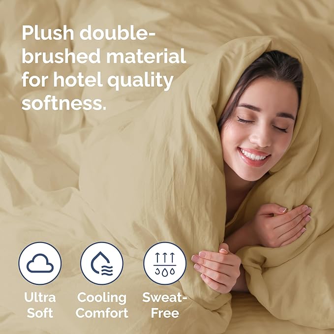 Duvet Cover Queen Size Set - Extra Soft Queen Duvet Cover 90" x 90" with 2 Pillow Shams - Hotel Luxury, Easy Care and Fade Free w/ Zipper Closures & Ties - All Season, Comfy, Cozy & Breathable (Beige)