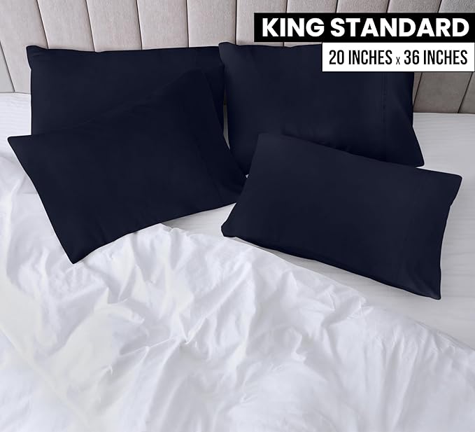Utopia Bedding King Standard Pillow Cases - 4 Pack - Envelope Closure - Soft Brushed Microfiber Fabric - Shrinkage and Fade Resistant Pillow Covers 20 X 36 Inches (King Std, Navy)