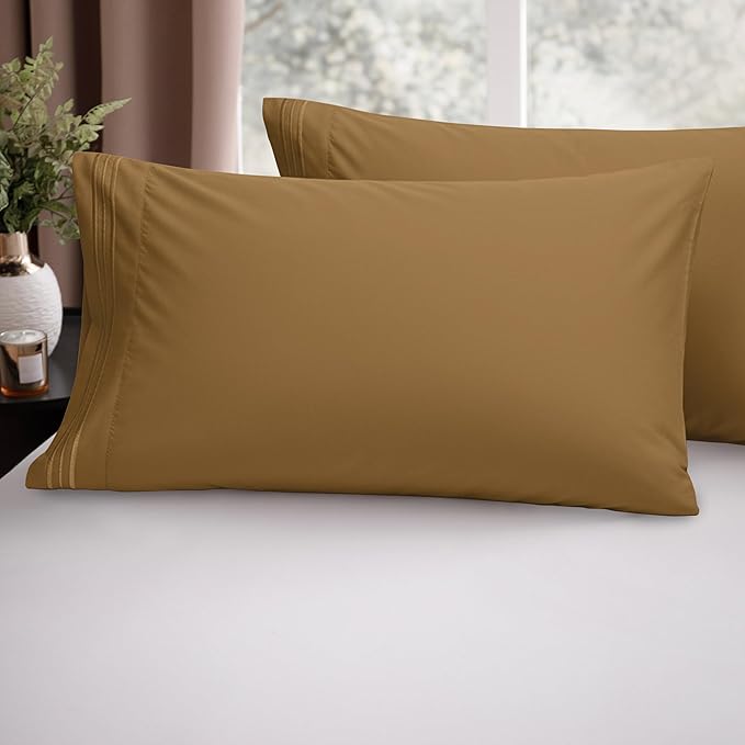 Elegant Comfort Luxury Ultra-Soft 2-Piece Pillowcase Set - 1500 Premium Hotel Quality Microfiber Double Brushed - Wrinkle Resistant, King Size, Mocha Chocolate