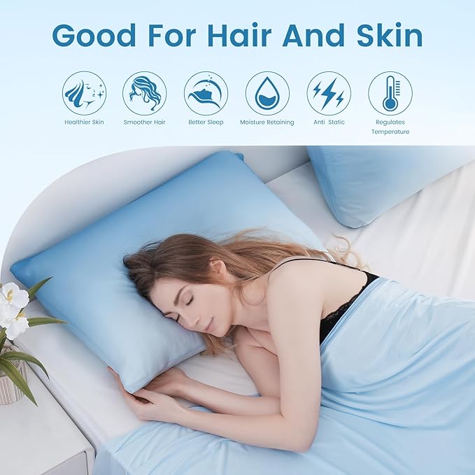 LUXEAR Cooling Pillow Cases, 2 Pack Queen Size Arc-Chill Q-max > 0.5 Gradient Cool Pillowcases for Hair Skin,Breathable Silky Cooling Summer Pillow Cover for Hot Sleepers & Night Sweats- Gradient Blue