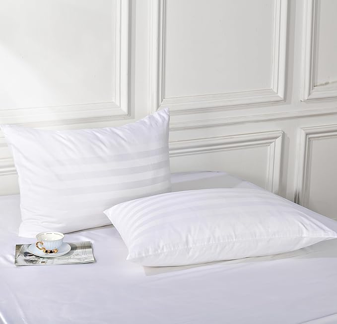 100% Egyptian Cotton Pillow Protectors Set of 2, 600 Thread Count King Size Bed Pillow Cases with Zipper, Sateen Weave Cooling Pillow Cases Quiet and Breathable Easy Care (2PCS, Striped White)