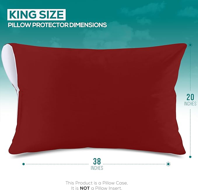 Utopia Bedding Premium 100% Waterproof Pillow Protectors with Zipper King Size (Set of 2), Bed Bug and Dust Mite Proof Zippered Pillow Covers, Pillow Encasement Cases, Red