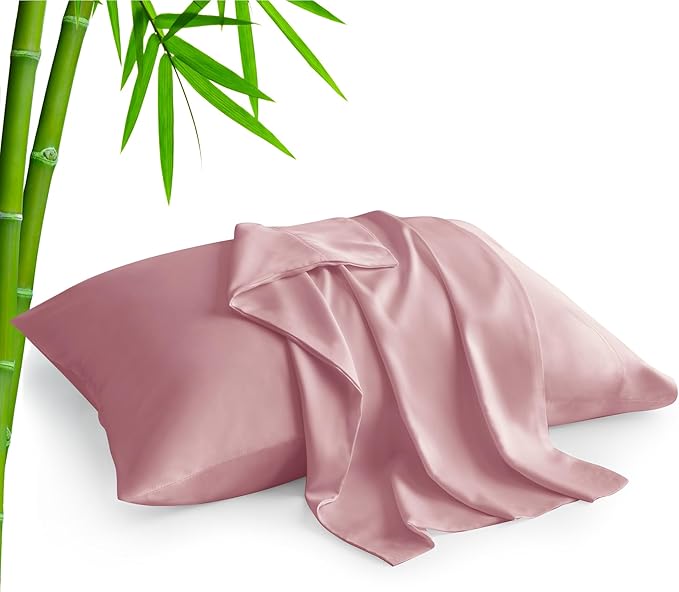 BEDELITE Pillow Cases Standard Size Set of 2, Rayon Derived from Bamboo, Cooling Pillow Cases for Hot Sleepers & Night Sweats, Breathable and Silky Soft Envelope Pillowcases(Rose Pink, 20"x26")