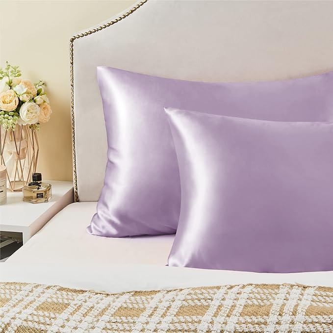 BEDELITE Satin Pillowcase for Hair and Skin, Super Soft and Cooling Similar to Silk Pillow Cases 2 Pack with Envelope Closure, Gift for Women Men(20"x30" Queen Size, Lavender)