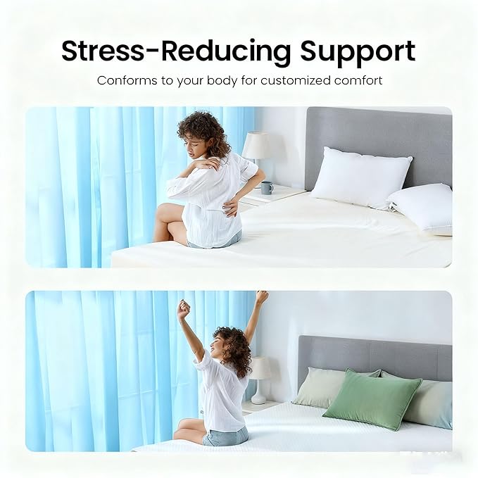 Marsail Queen Size Memory Foam Mattress Topper, 3 Inch Cooling Gel Infused with Soft Cover, CertiPUR-US® and Oeko-TEX Certified, Sofa, RV, Camping