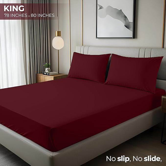 Utopia Bedding King Fitted Sheet - Bottom Sheet - Deep Pocket - Soft Microfiber - Shrinkage and Fade Resistant - Easy Care -1 Fitted Sheet Only (Burgundy)
