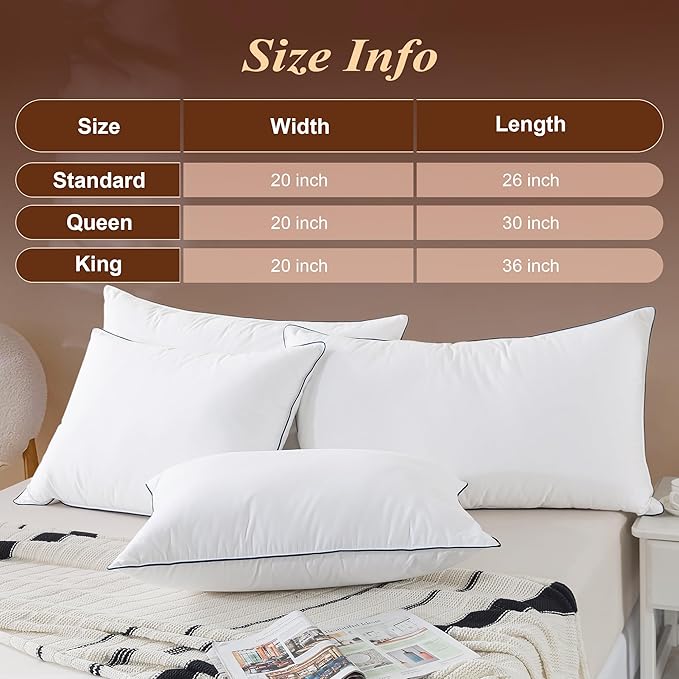 Cosybay Goose Feather Down Fiber Pillows Standard Size Set of 2, Luxury Bed Pillow for Sleeping, Ultra Soft Cover Hotel Collection Bed Pillows for Back,Stomach or Side Sleepers 20x26