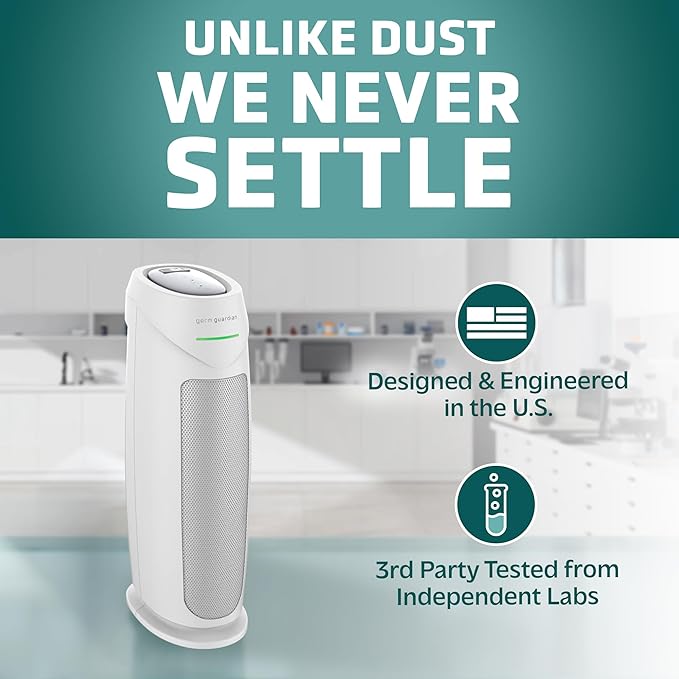 GermGuardian HEPA Indoor Large Room Air Purifier for Home - Pet Dander, Dust, Pollen, Smoke, and Odors in Bedroom, Office, and Kitchen - Air Quality Monitor and UV-C Light Combo - White