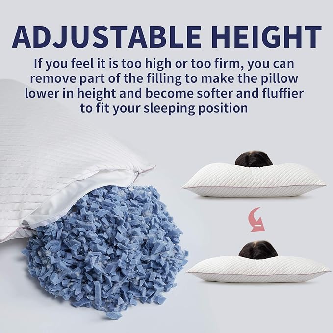 Shredded Memory Foam Cooling Pillows 2 Pack,King Size Bed Pillows for Side,Back & Stomach Sleepers