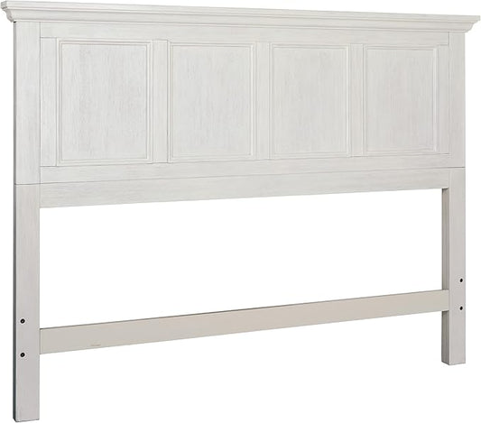 OSP Home Furnishings Farmhouse Basics Queen Headboard Only, Rustic White Finish