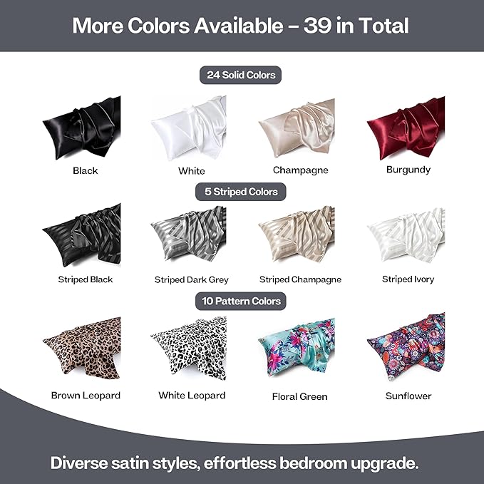 MR&HM Satin Body Pillow Cover, Soft and Breathable Body Pillow Case with Envelope Closure, Cooling and Silky Long Pillowcase for Hair and Skin,Grey (20x54, Space Grey)