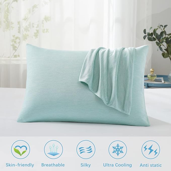 LUXEAR 2 Pack Cooling Pillow Cases King Size, Arc-Chill Q-Max > 0.5 for Hot Sleepers, Hair & Skin Friendly, Double-Sided, Machine Washable, Hidden Zipper, Gifts for Women Men, 20x36, Green