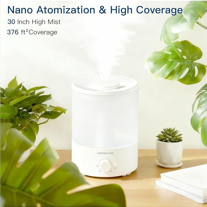 MegaWise Ultrasonic Cool Mist Humidifier | Quiet Operation, Top Fill, Auto Shut-Off | Ideal for Bedroom, Baby Room, and Plants (3.5 L)