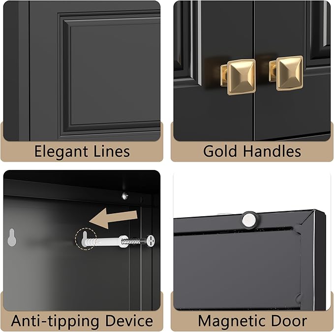 32" Metal Wall Cabinet 2 Doors,Black Hanging Cabinets with Handle,Metal Wardrobe Cabinets,Armoire Wardrobe Closet,Clothes Storage Cabinet for Bedroom,Laundry Room