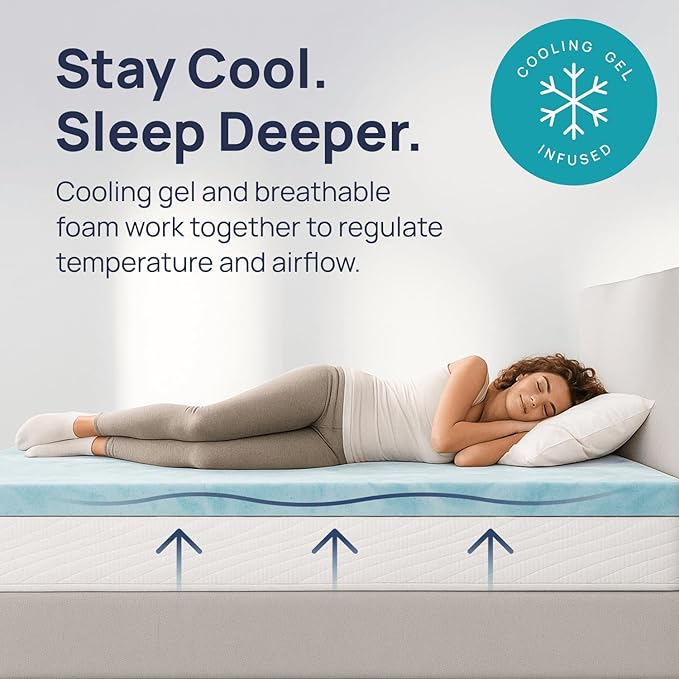 Sure2Sleep Gel Swirl Memory Foam Mattress Topper - 3 Inch, Pressure Relieving, Cooling Comfort - Made in the USA & CertiPUR-US Certified - Softens Firm Beds and Extends Mattress Life - Queen Size