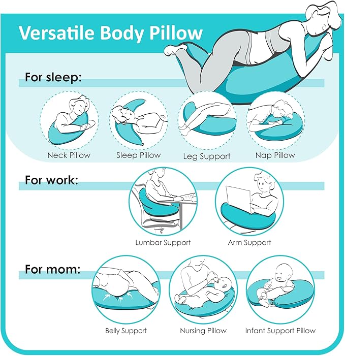BYRIVER C Shaped Pregnancy Pillow with Cover, Knee Pillow for Side Sleeper Knees Legs HIPS Pain, Leg Pillow Elevation for Lower Back Pain, Versatile Small Body Pillow for Sleeping(Dino)