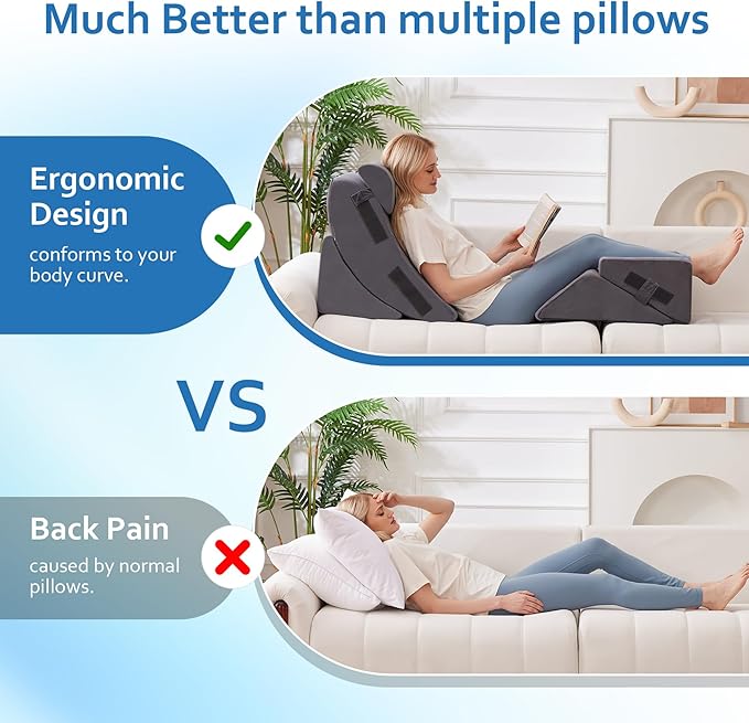 Ahpmeoa 5Pcs Wedge Pillow Set for After Surgery, Orthopedic Bed Wedge Pillow Set for Post Surgery, Acid Reflux Relief, Sleeping, Back Pain Relief, Adjustable Back Pillow for Bed Sitting up Grey Plush