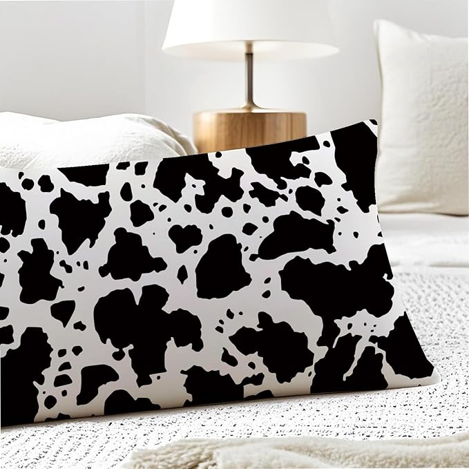 Cow Print 20x54 Body Pillow Cover, Rustic Farmhouse Decor, Black and White Cow Cowhide Skin Print Decorative Long Body Pillow Cases for Bed Couch